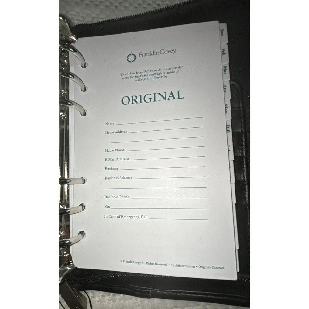 Vtg Franklin Covey Compact System 6 Ring Binder Black NWOT Undated Inserts‎